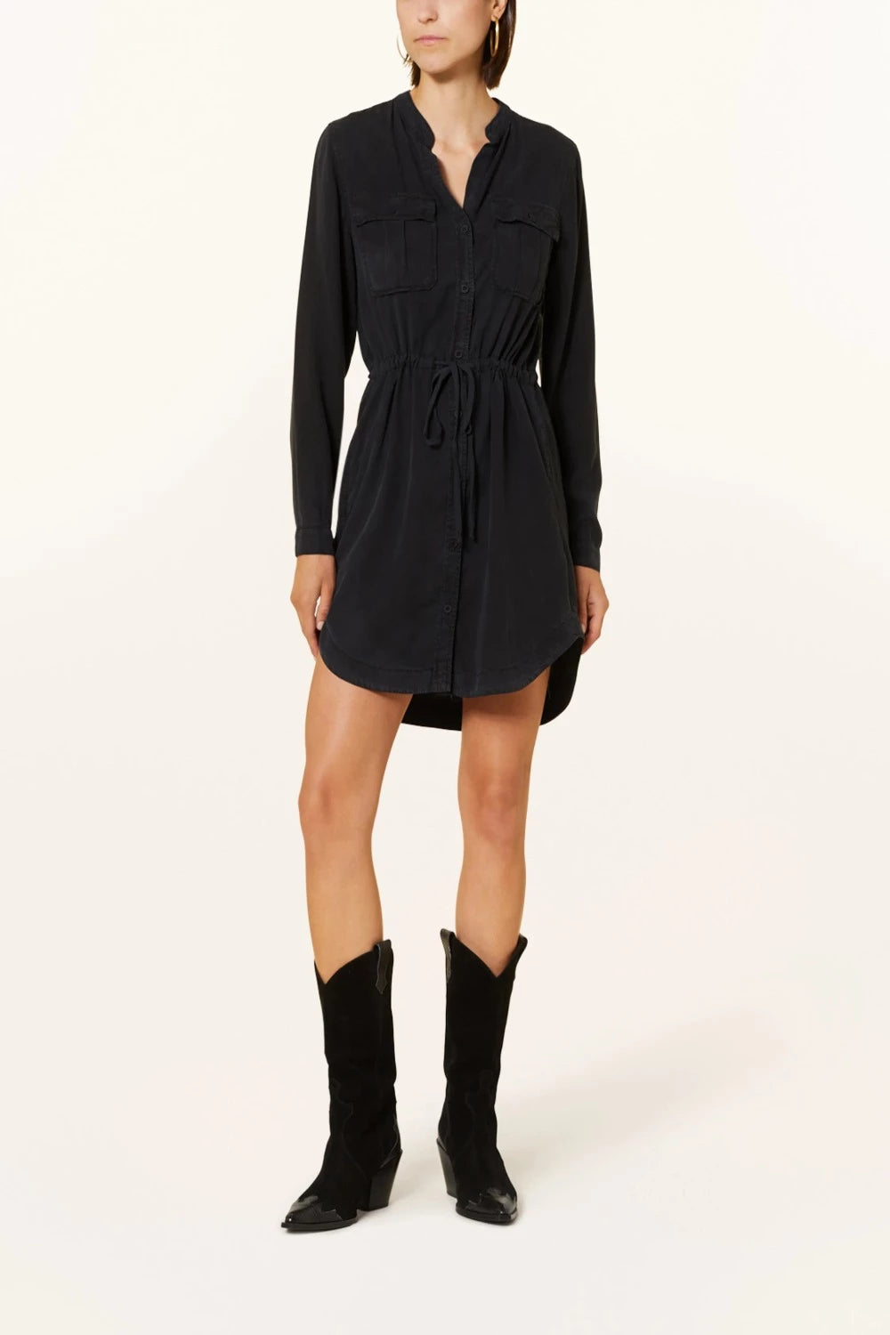 Mini Shirt Dress Smocked Back in Black