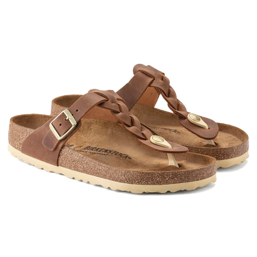 Gizeh Braid Leather Sandal in Cognac