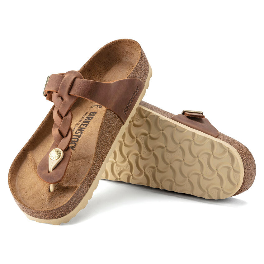 Gizeh Braid Leather Sandal in Cognac