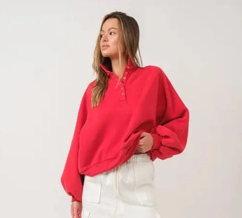 Piper Snap Collared Sweatshirt in Red