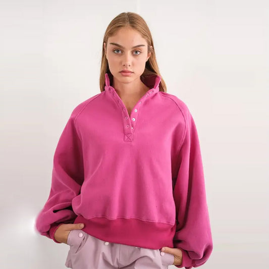 Piper Snap Collared Sweatshirt in Fuchsia