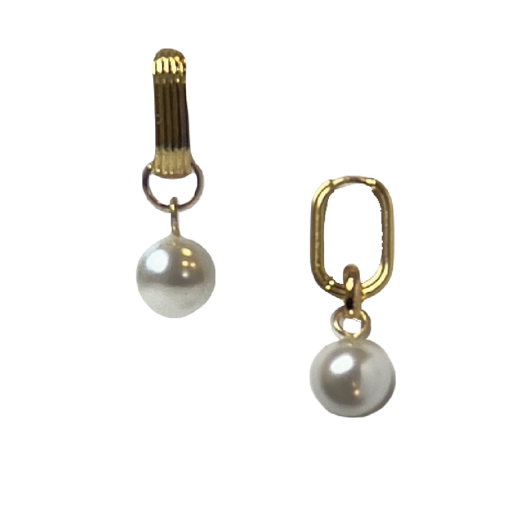 Pearl Drop Huggie in Gold