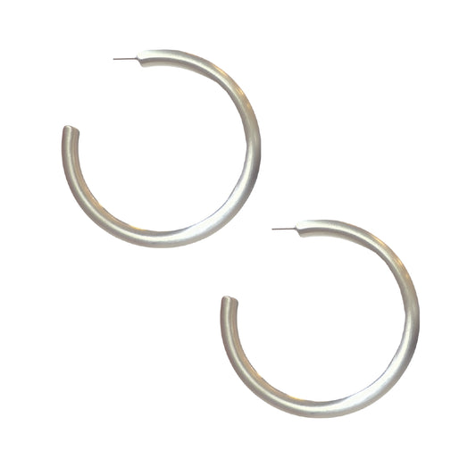 3" Satin Silver Hoop Earrings