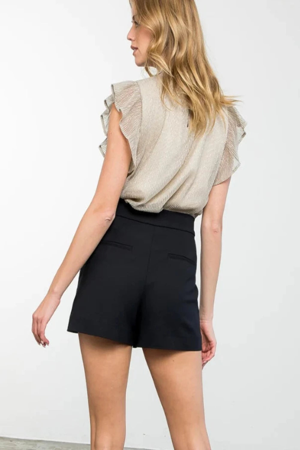 Flutter Sleeve Metallic Top in Silver