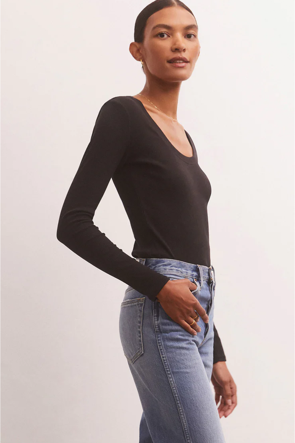 Sirena Rib Long Sleeve Tee in Black