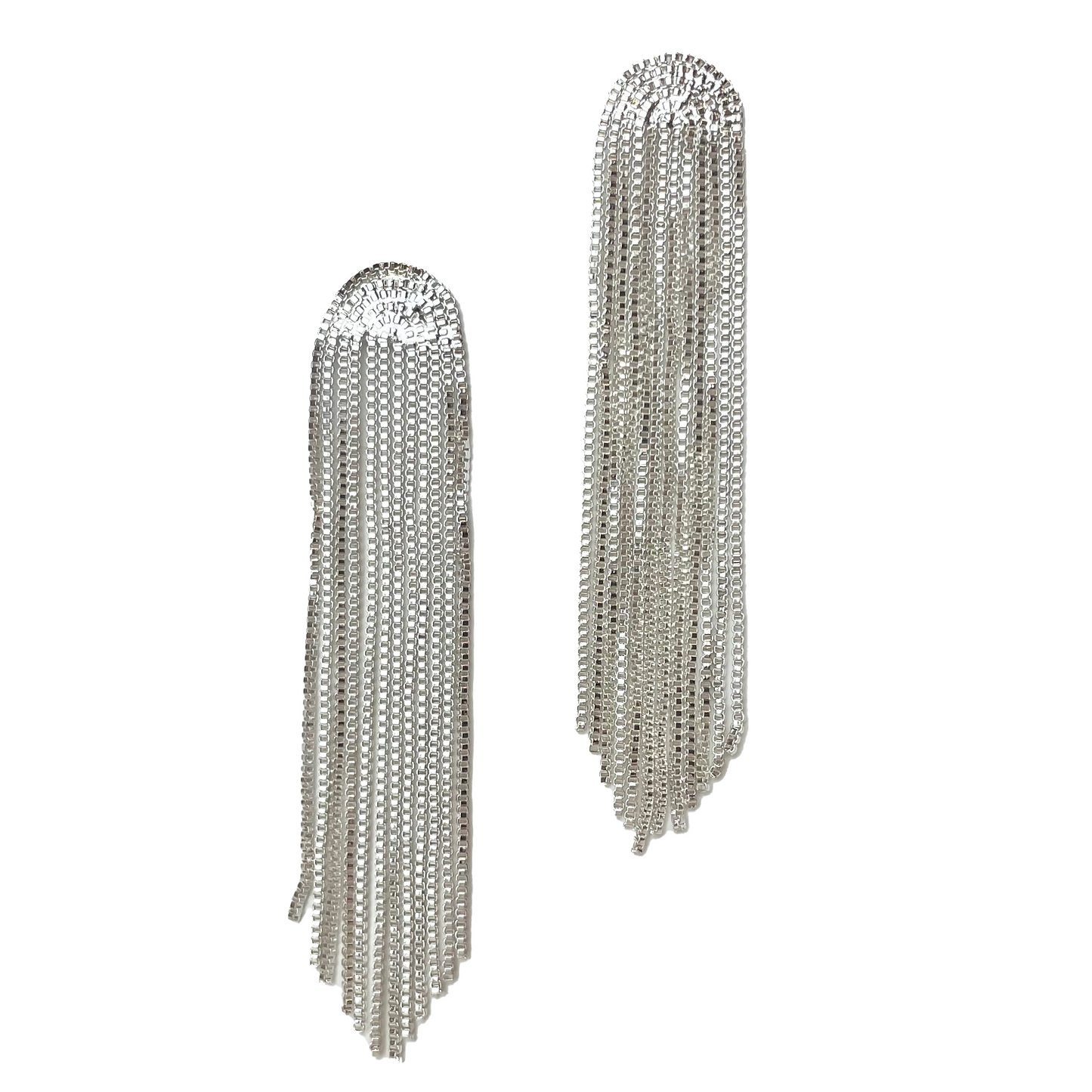 Box Chain Fringe Drop Earring in Silver