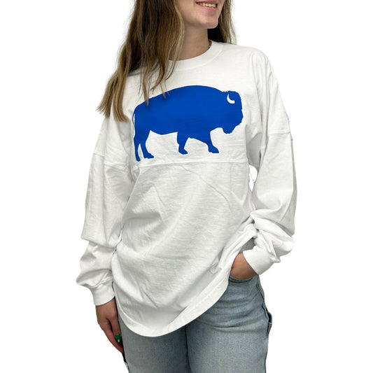 L/S Buffalo Big Front Tee in White/ Royal
