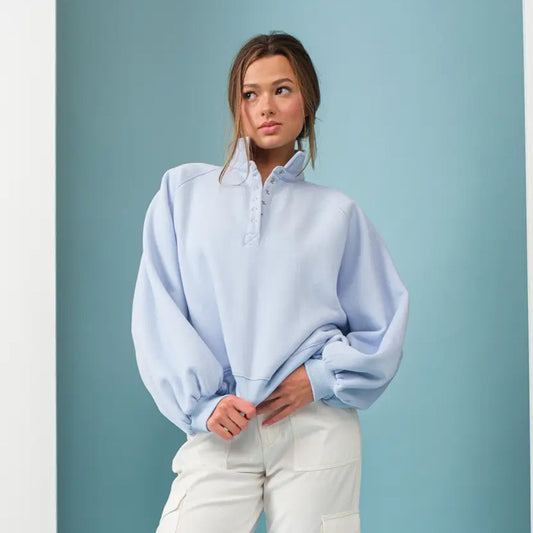 Piper Snap Collared Sweatshirt in Sky Blue