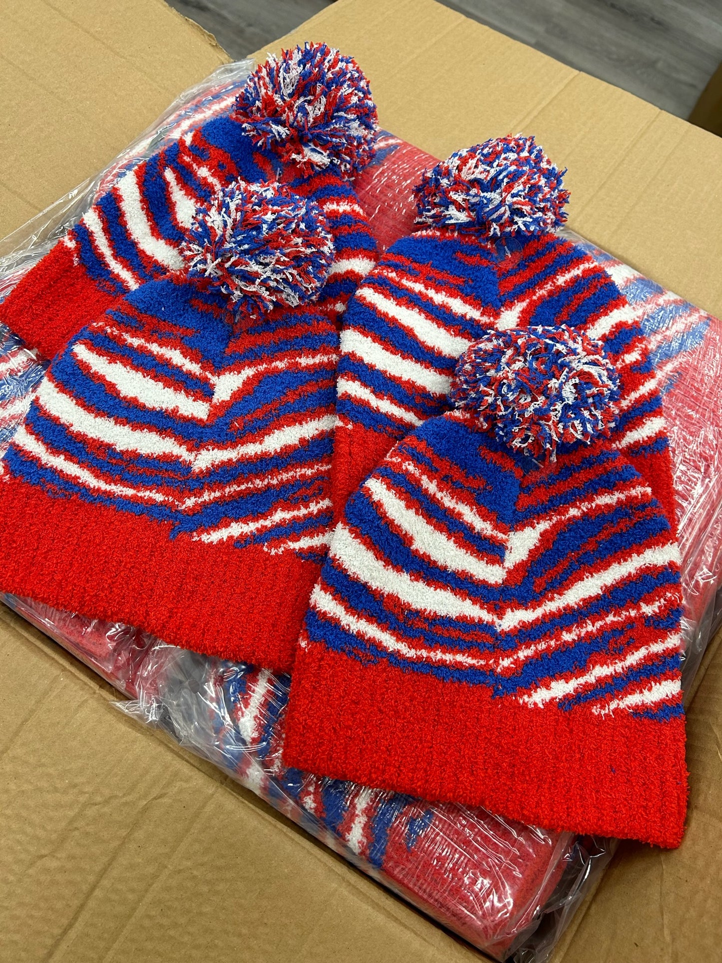 Buffalo Zebra Plush Pom Pom Hat