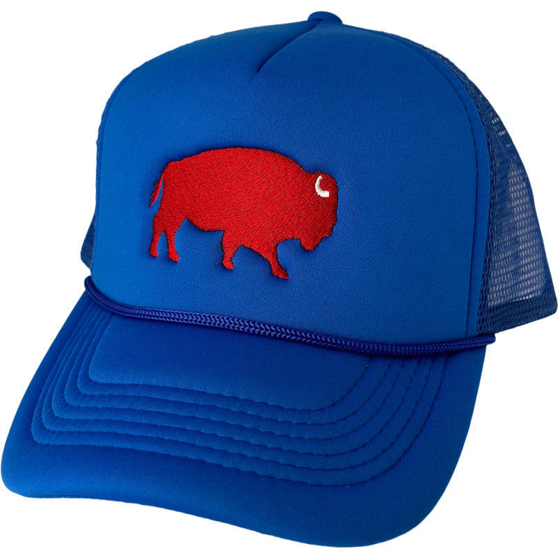 Standing Buffalo Trucker Hats in Royal/Red