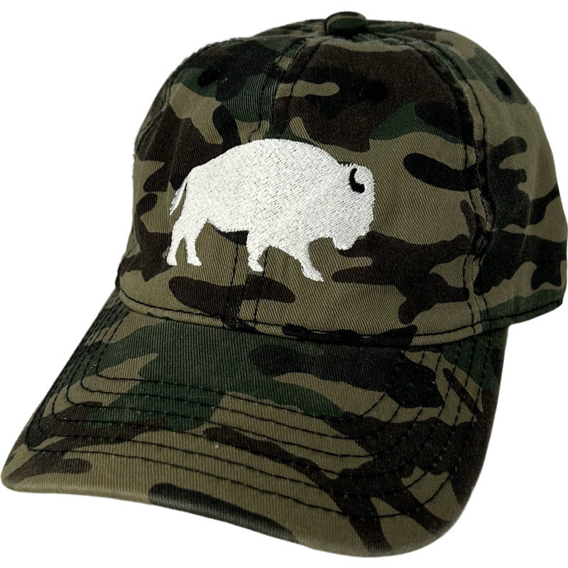 Standing Buffalo Baseball Hat in Camo/White