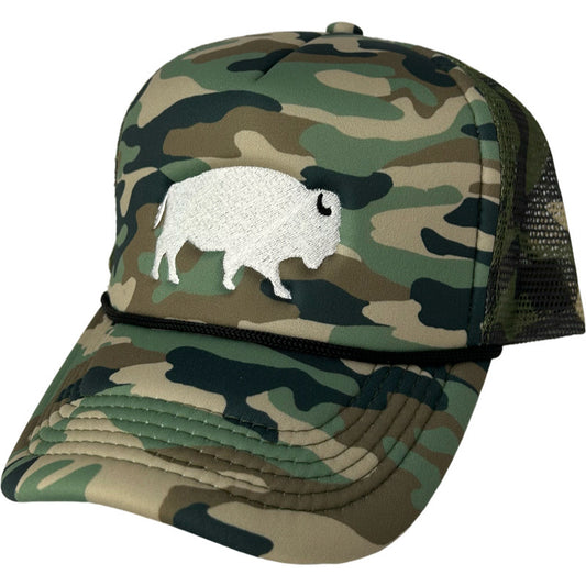 Standing Buffalo Trucker Hats in Camo/White
