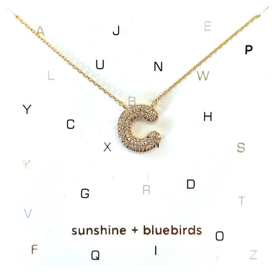 Crystal Puf Initial Necklace C