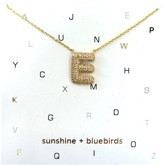 Crystal Puf Initial Necklace E