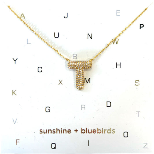 Crystal Puf Initial Necklace T