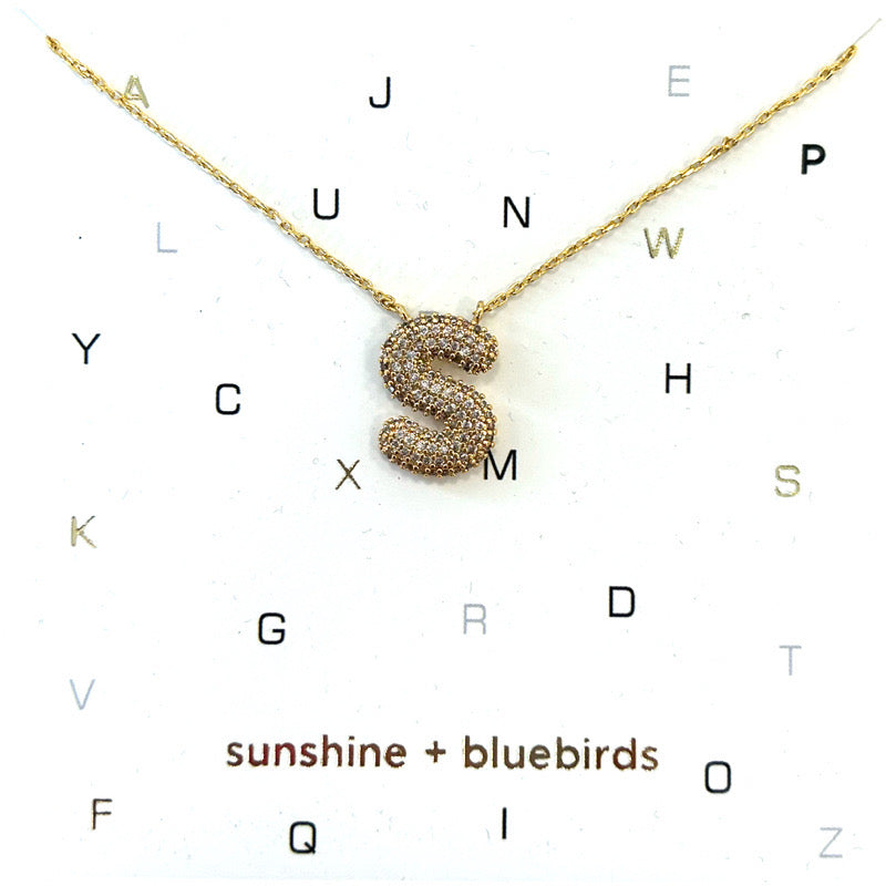 Crystal Puf Initial Necklace S