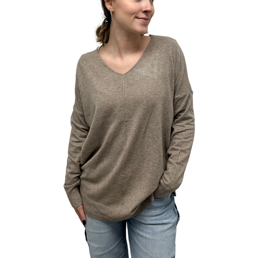 V-Neck Sweater in Heather Mocha