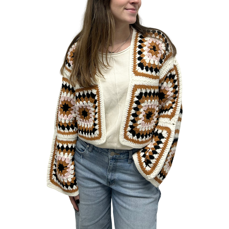 Crochet Knit Sweater In Ivory