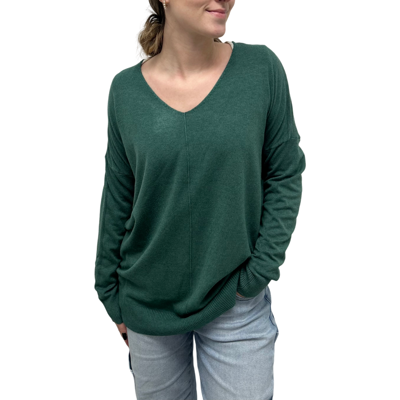 V-Neck Sweater in Heather Juniper