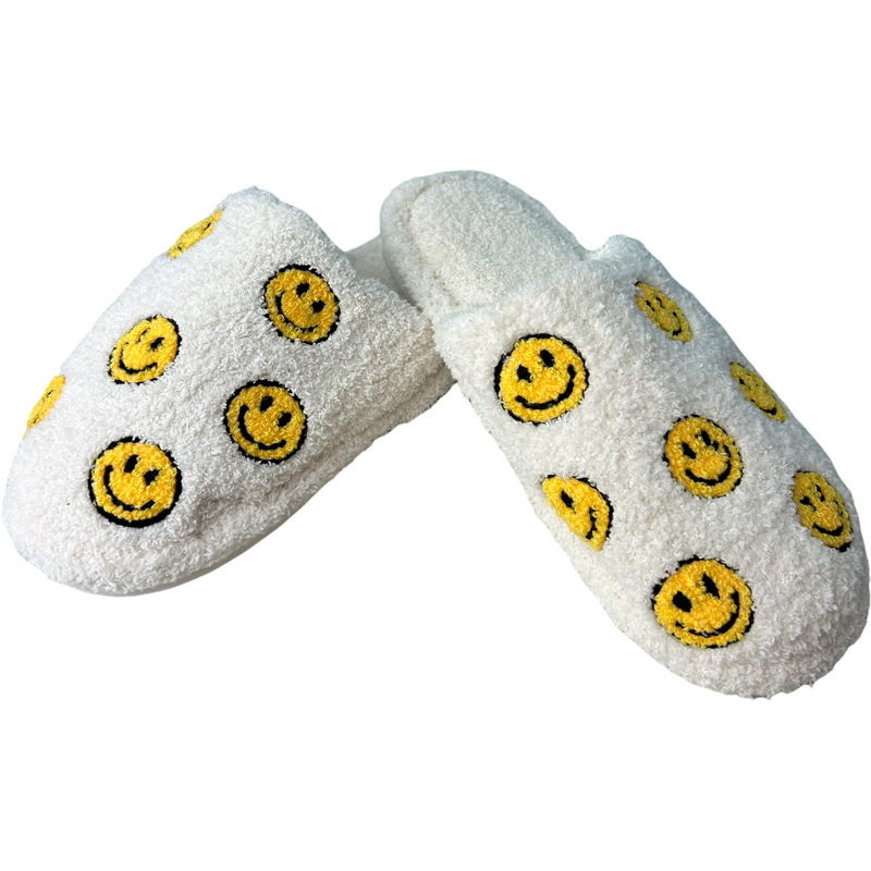 All Over Smiley Slippers in Ivory