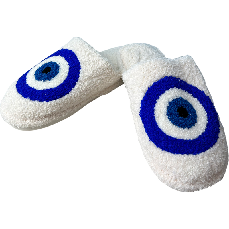 Evil Eye Slippers in Ivory