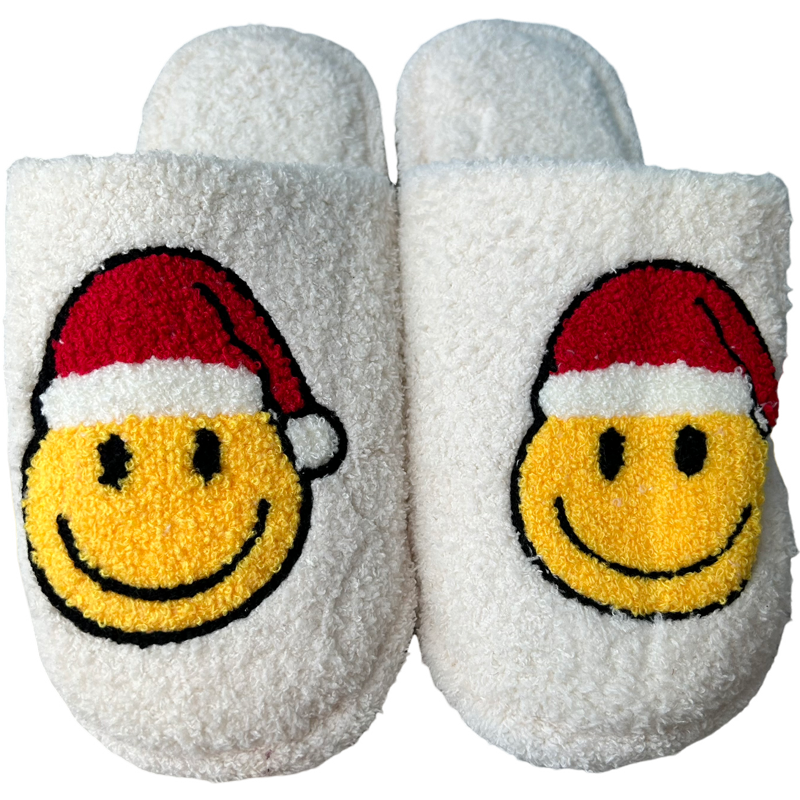 Santa Smiley Slippers in Ivory