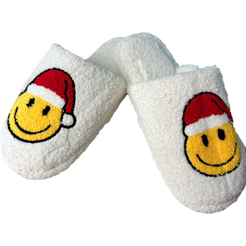 Santa Smiley Slippers in Ivory