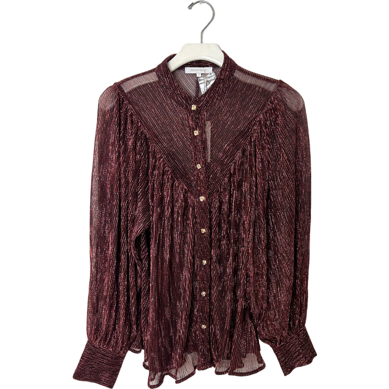 Metallic Sheer Button-down Blouse in Wine