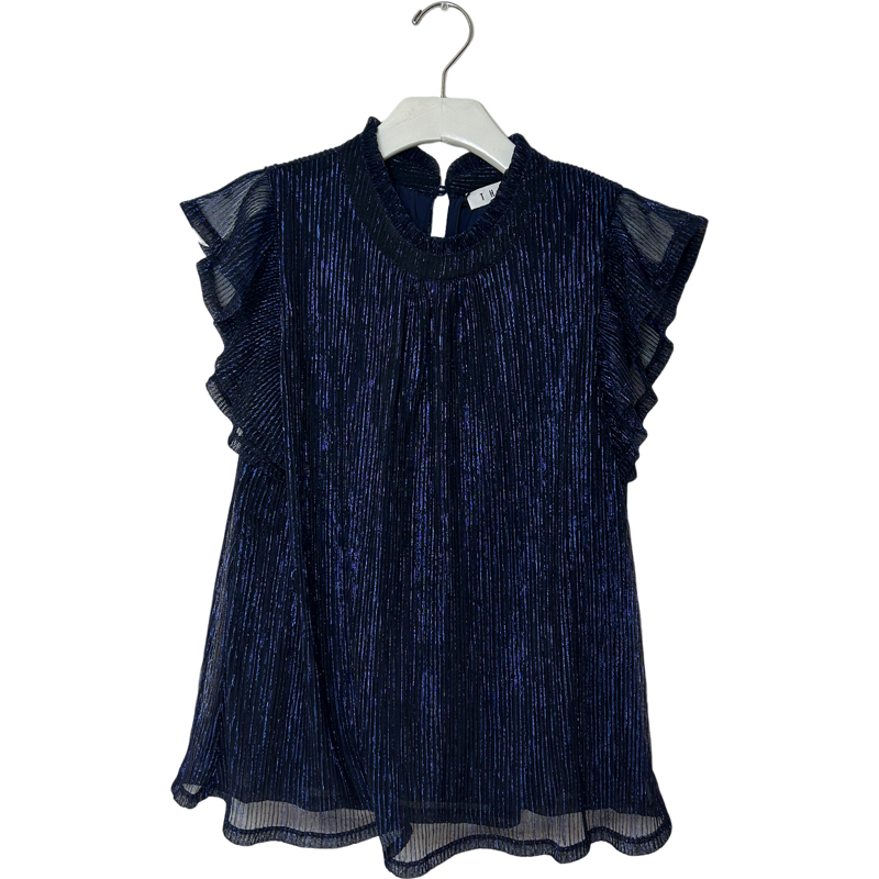 Flutter Sleeve Metallic Top in Navy