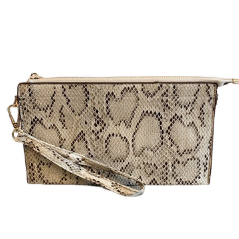 Perfect 3 Pocket Clutch Ivory Snake