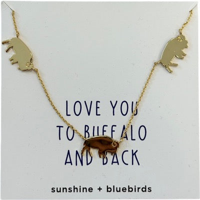 3 Standing Buffalo Necklace in Gold