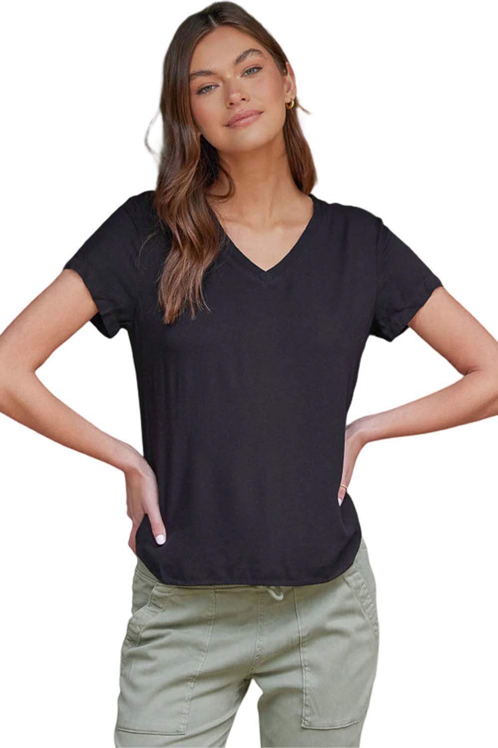 Short Sleeve V-Neck Tee in Black