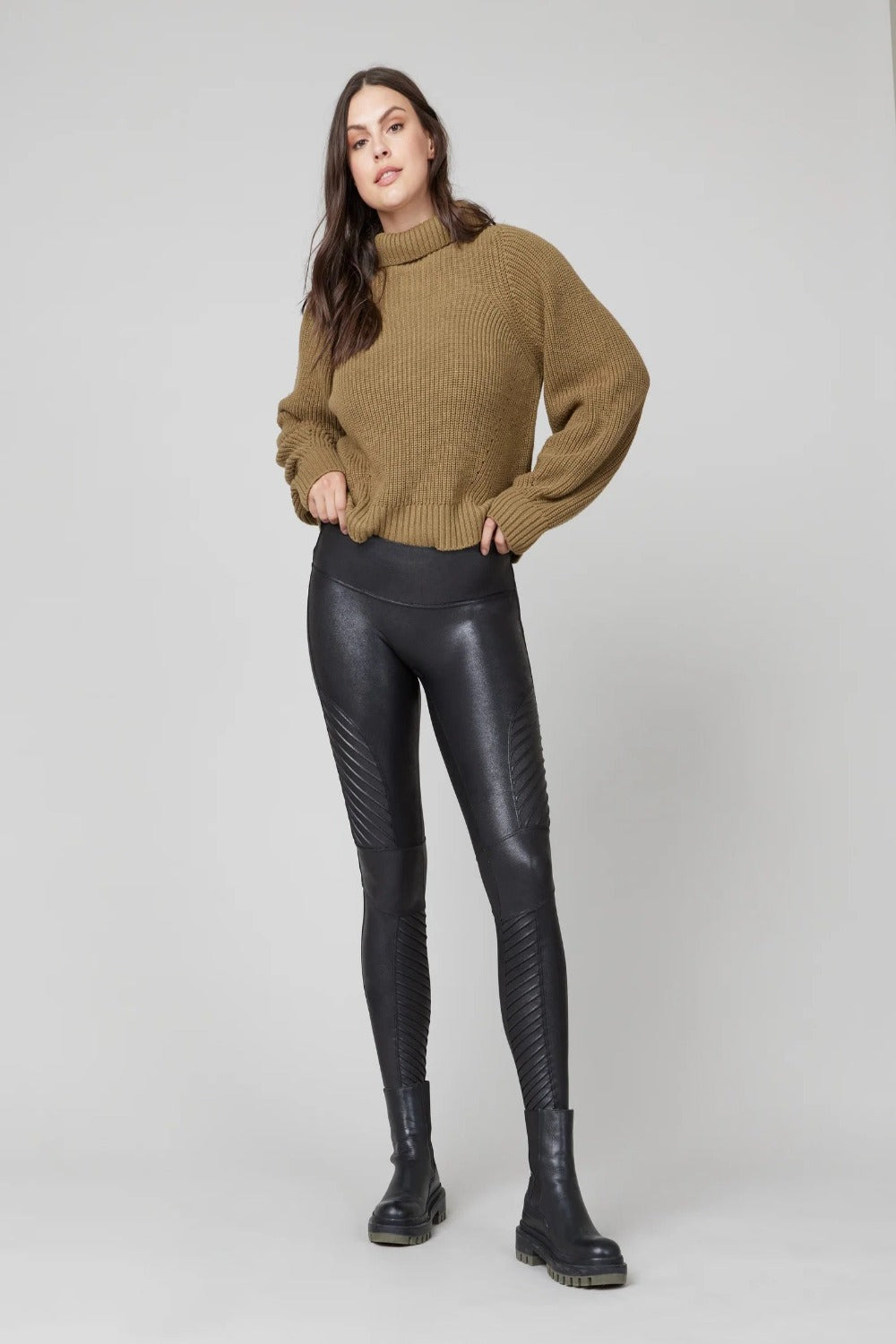 Spanx Moto Faux Leather Leggings Medium #20136R $110 M Metallic 