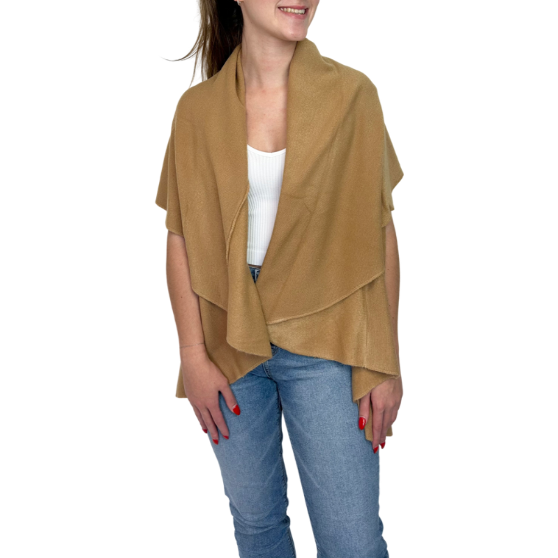 Basic Shawl Vest in Camel