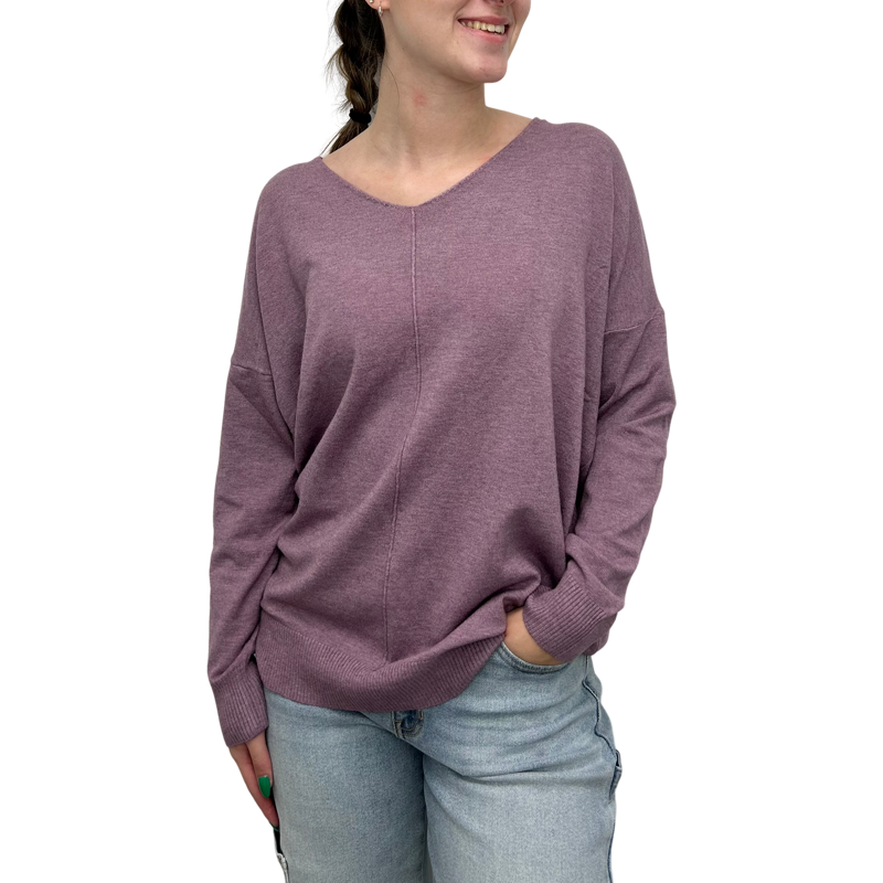 V-Neck Sweater in Heather Taro