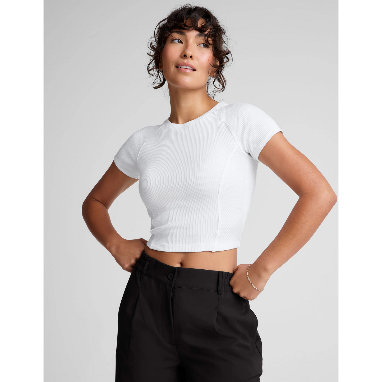 Rib Cropped Tee in White