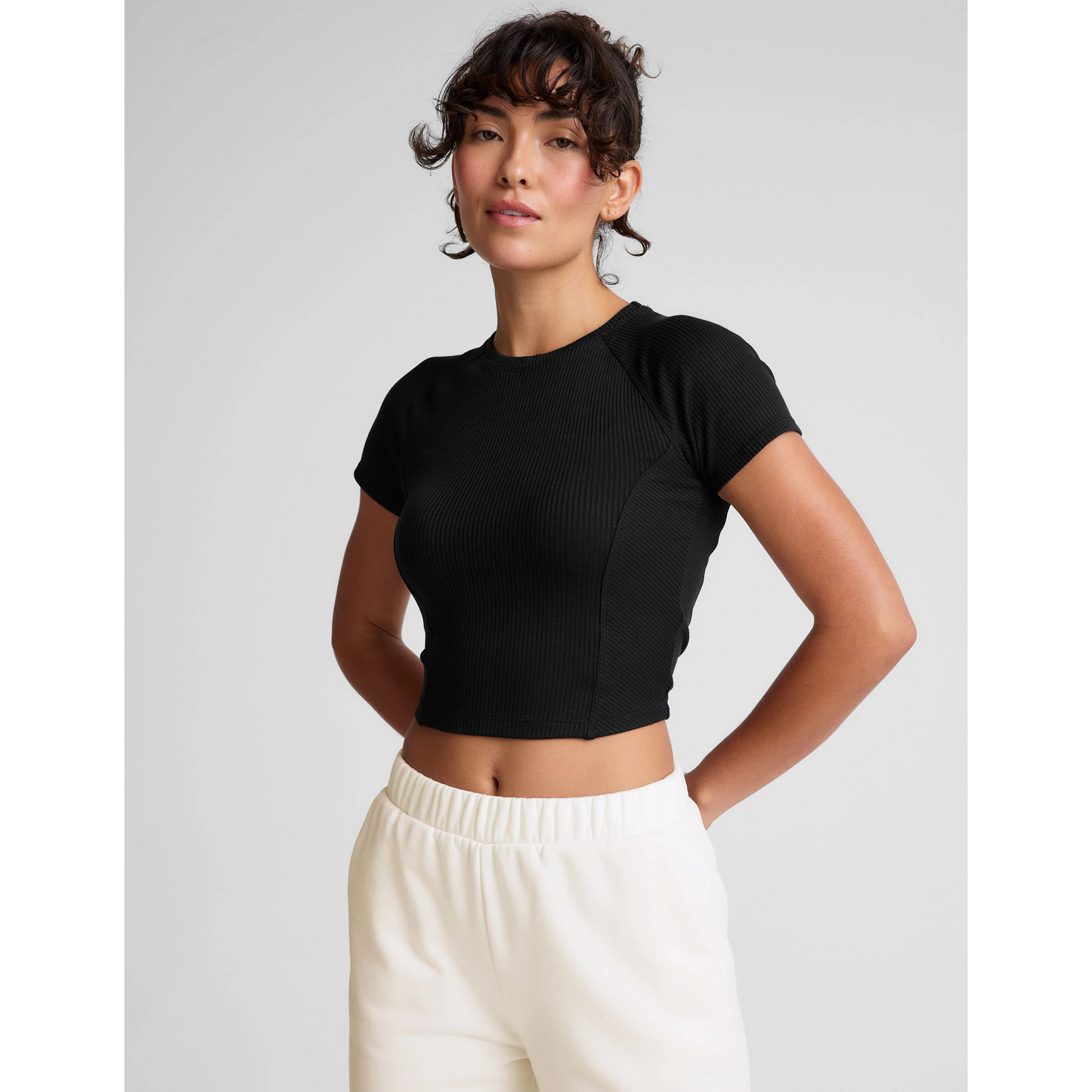 Rib Cropped Tee in Black