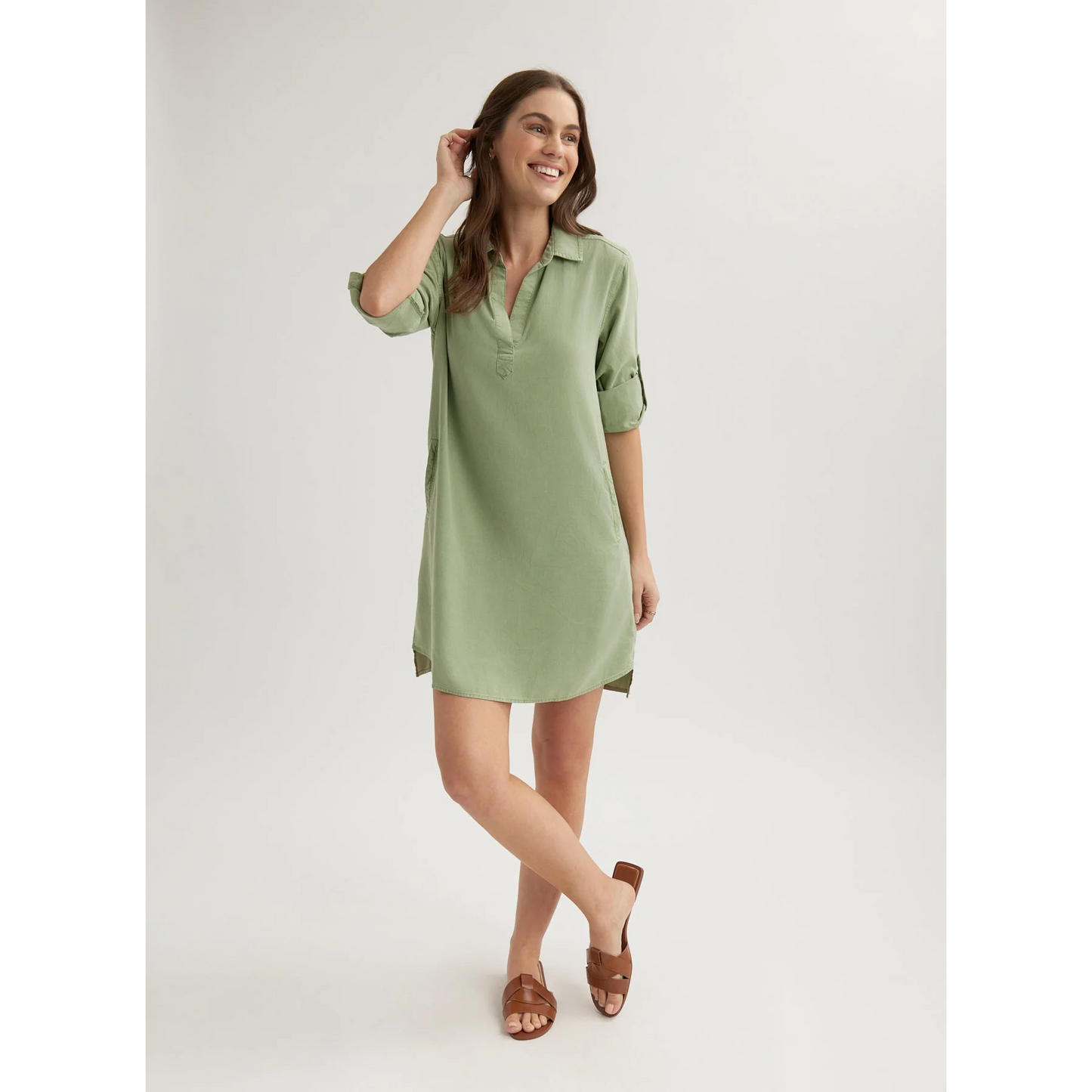 Long Sleeve A Line Dress in Olive Grove