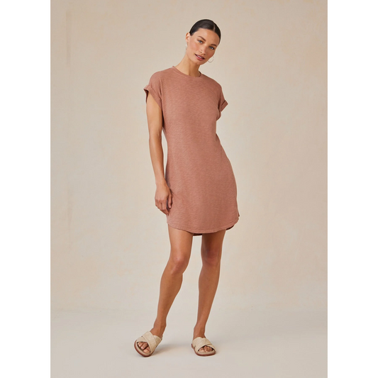 Roll Sleeve T-Shirt Dress - Terracotta Brown