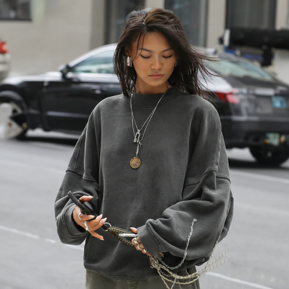 Oversized Crew Pullover Washed Black