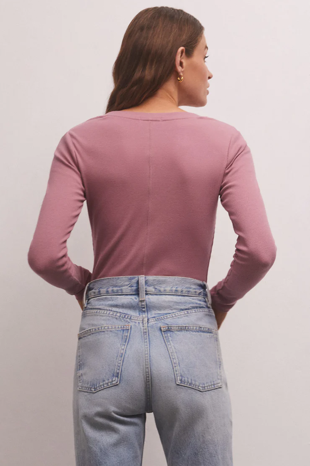 Sirena Rib Long Sleeve Tee in Misty Mauve