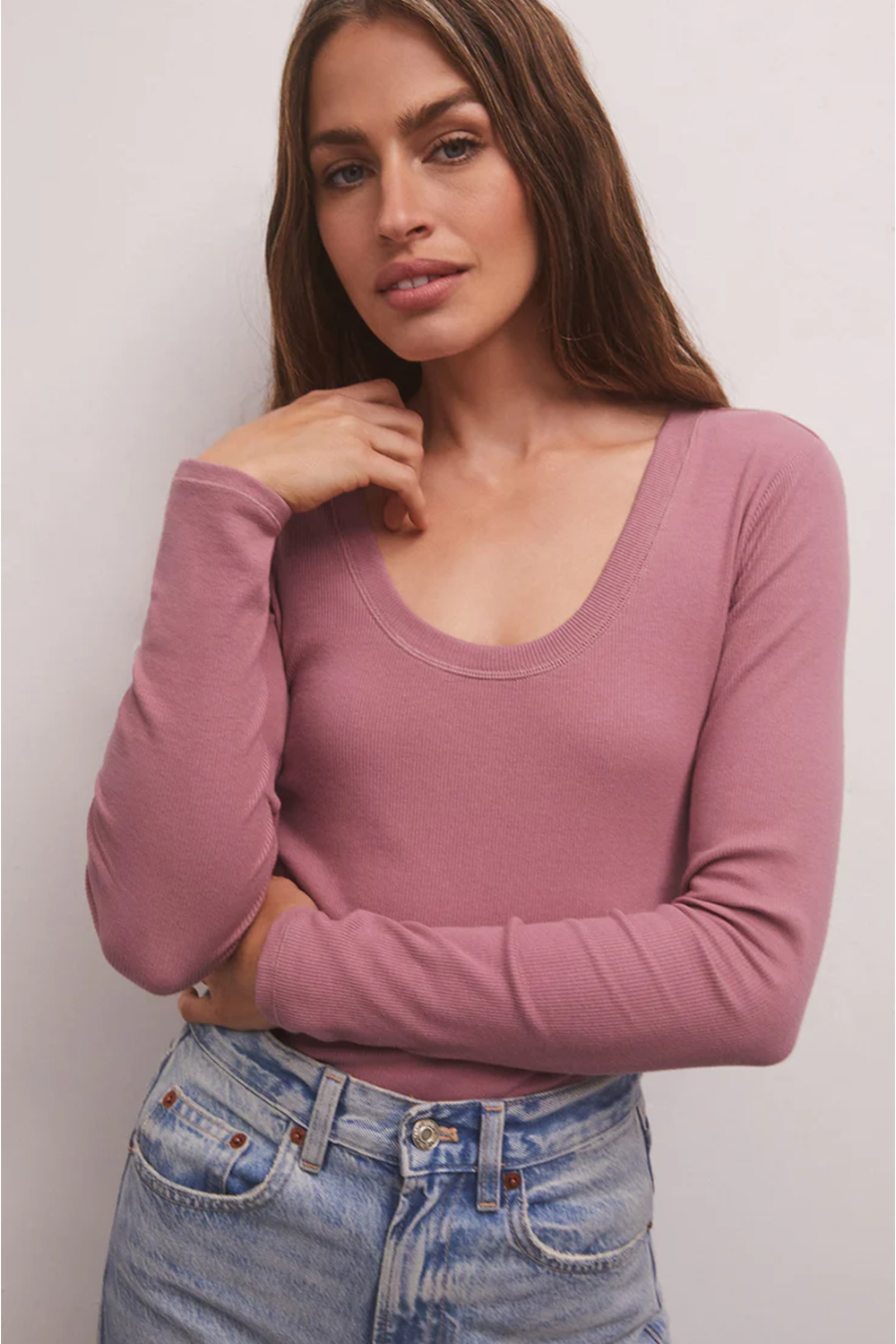 Sirena Rib Long Sleeve Tee in Misty Mauve