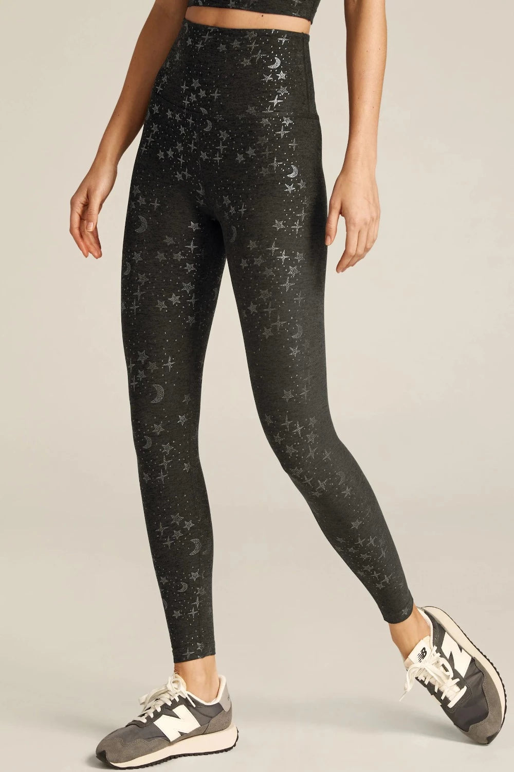 SoftShine High Waisted Midi Legging in Gunmetal Starry Night Foil