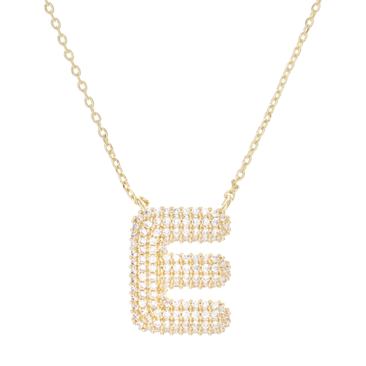 Crystal Puf Initial Necklace E