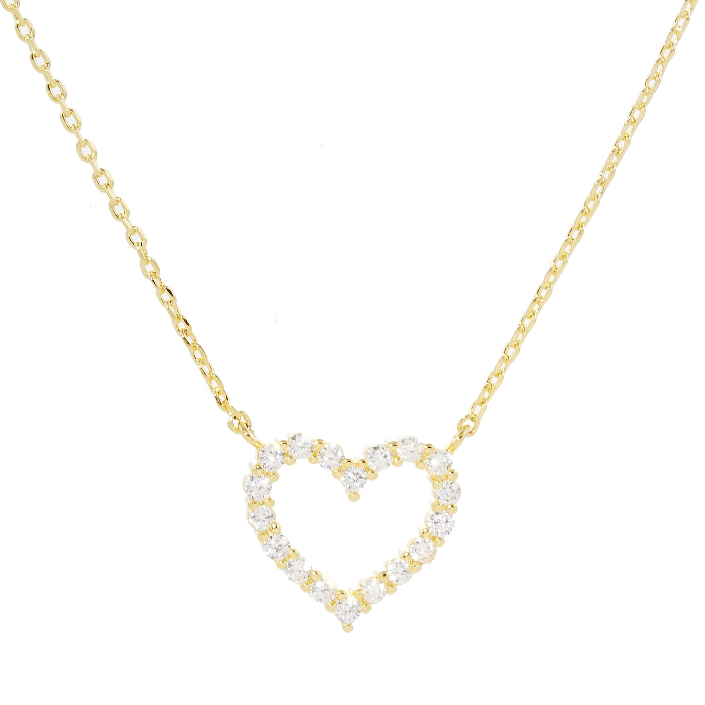 Open Heart Crystal Necklace Gold