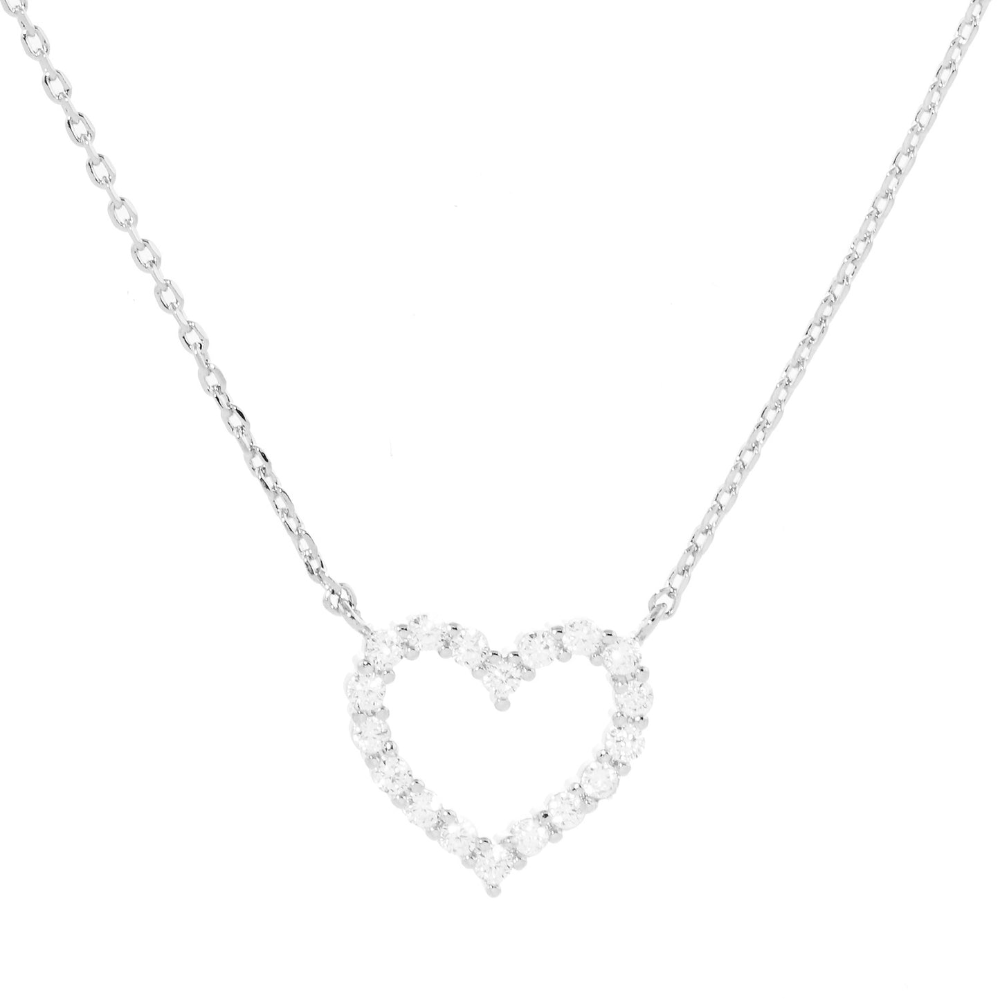 Open Heart Crystal Necklace Silver