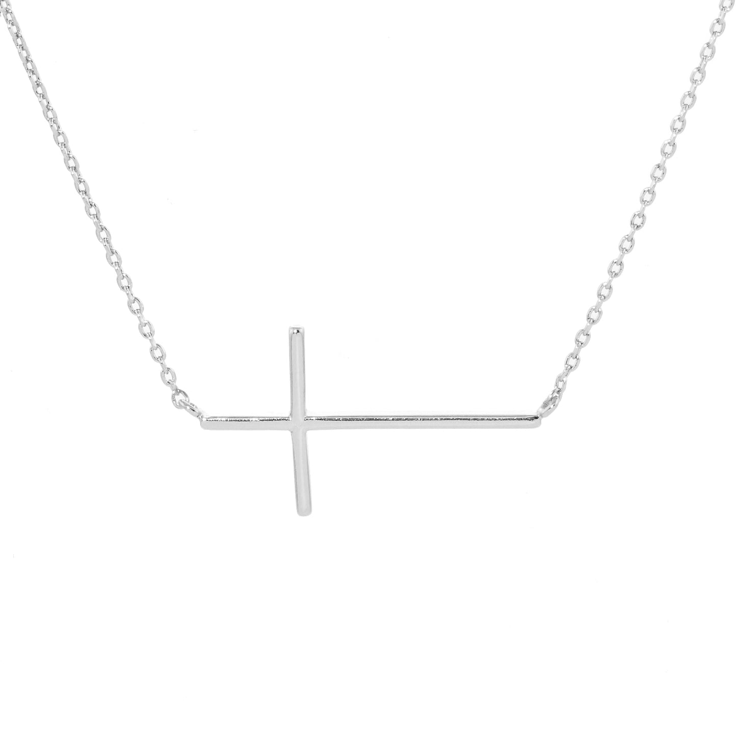 Side Cross Necklace Silver
