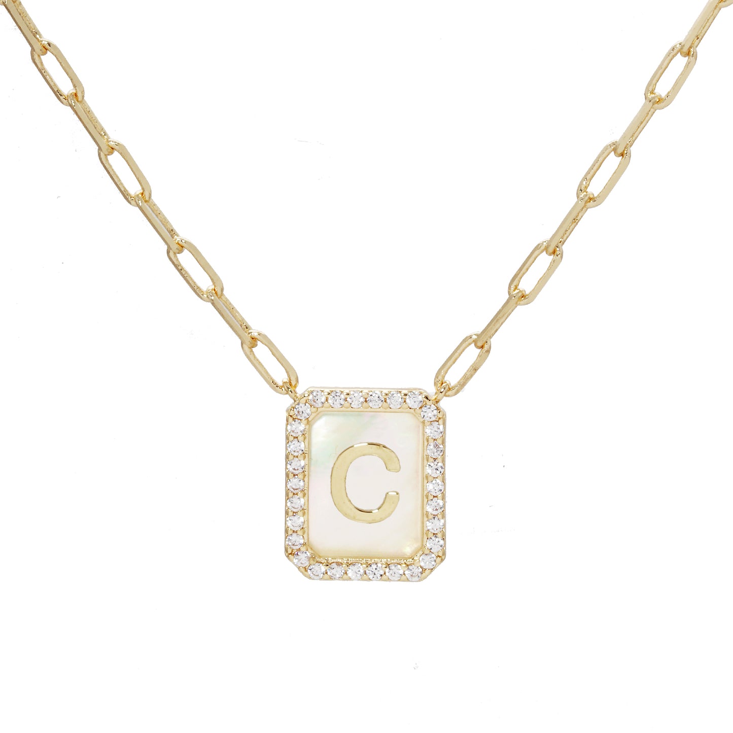 Mop Crystal Tag Necklace C