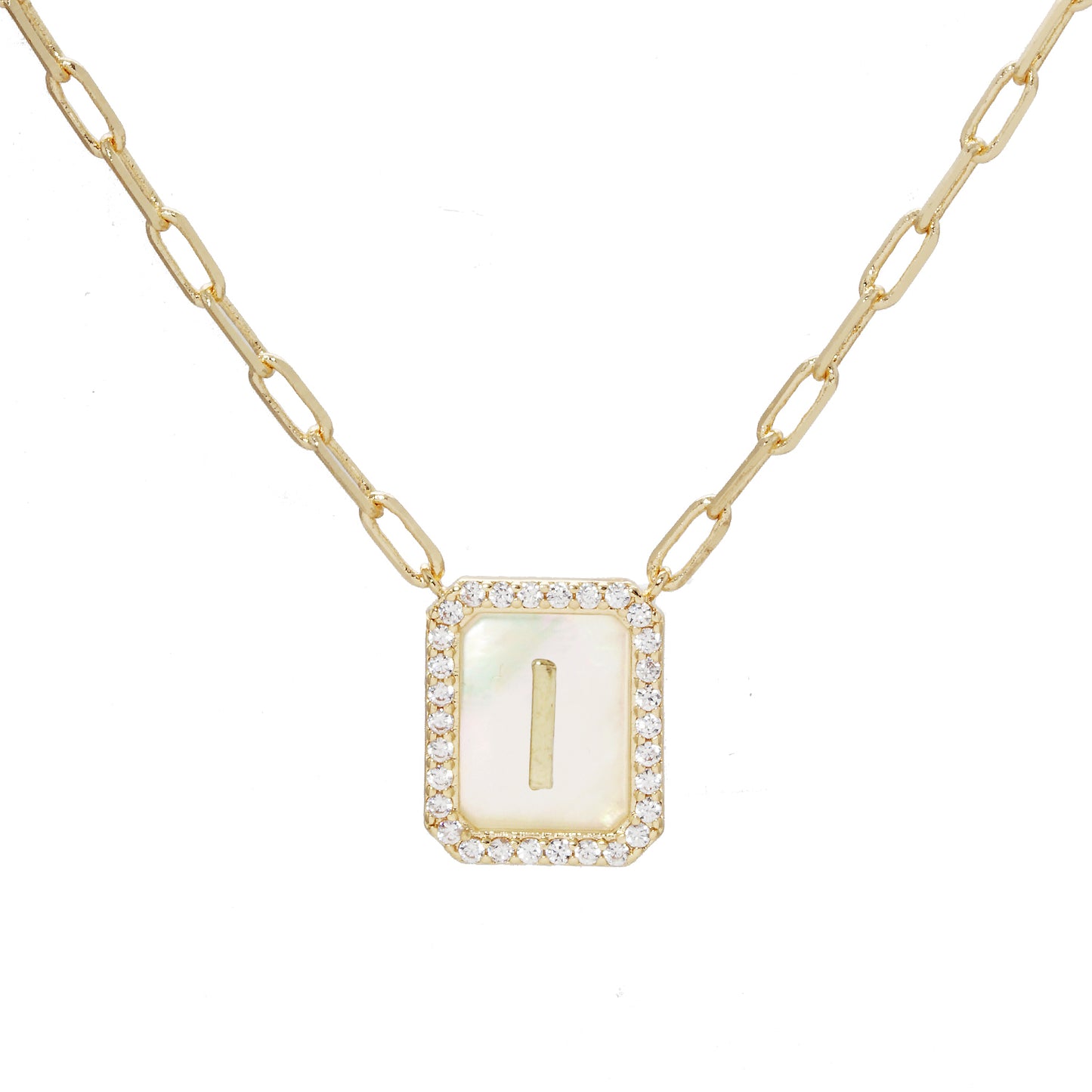 Mop Crystal Tag Necklace I