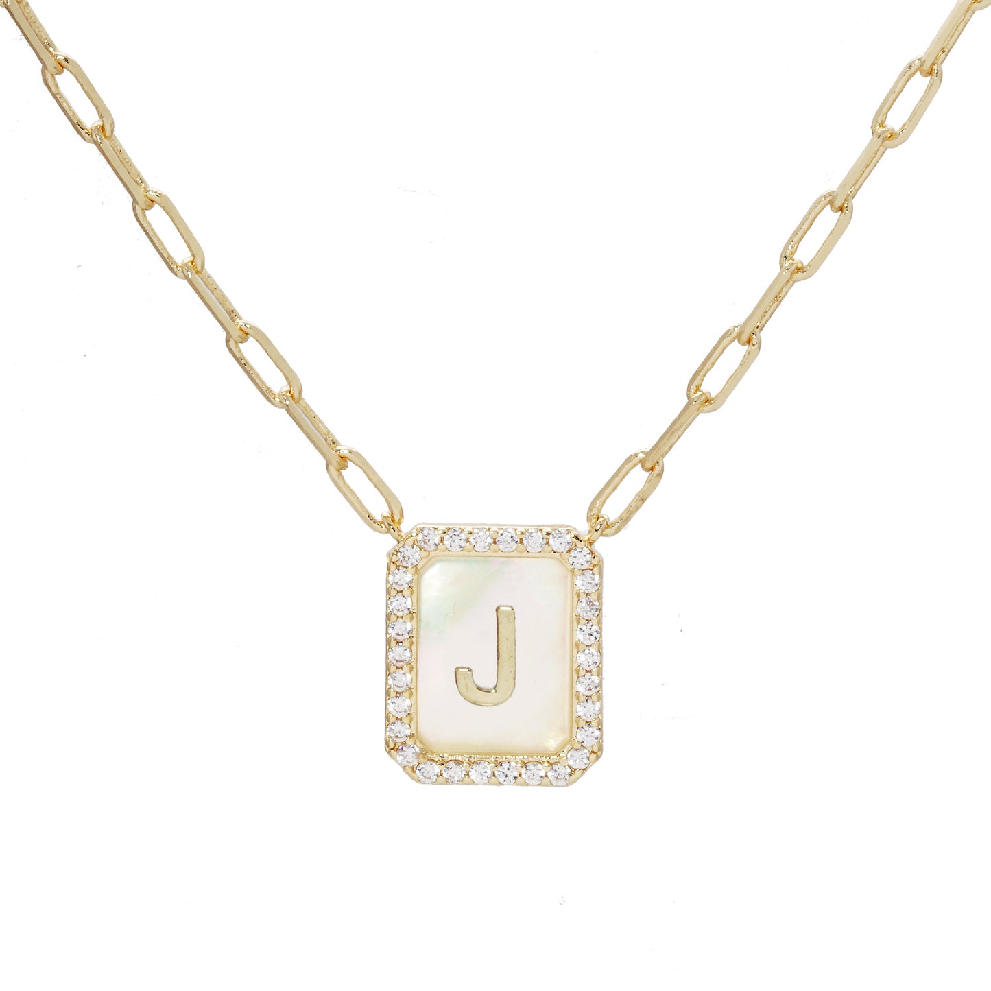 Mop Crystal Tag Necklace J